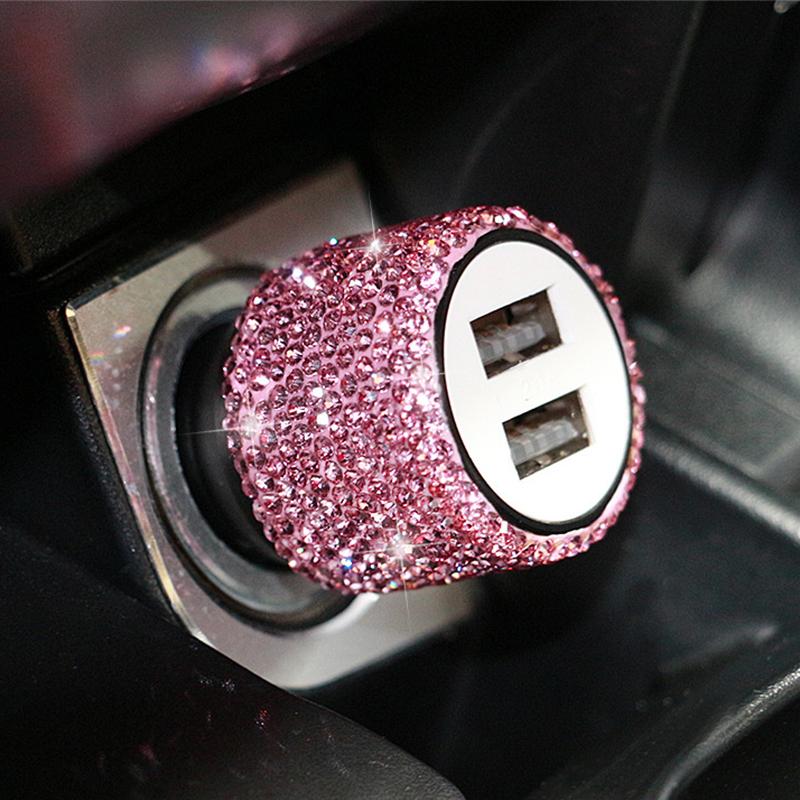 Автомобильное зарядное устройство Bling Crystal 12 В, двухпортовый адаптер для быстрого подключения, удлинитель для автомобильного прикуривателя, аксессуары для салона автомобиля