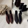 Korean Version of Retro Versatile Pointed Low-heeled Short Boots Women's 2025 Autumn and Winter New Suede Women's Boots Rear Zipper Thin Boots