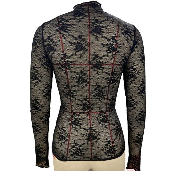 Женские прозрачные сетчатые кружевные топы Сексуальная рубашка с цветочной вышивкой и длинным рукавом Базовые топы Универсальные просвечивающие