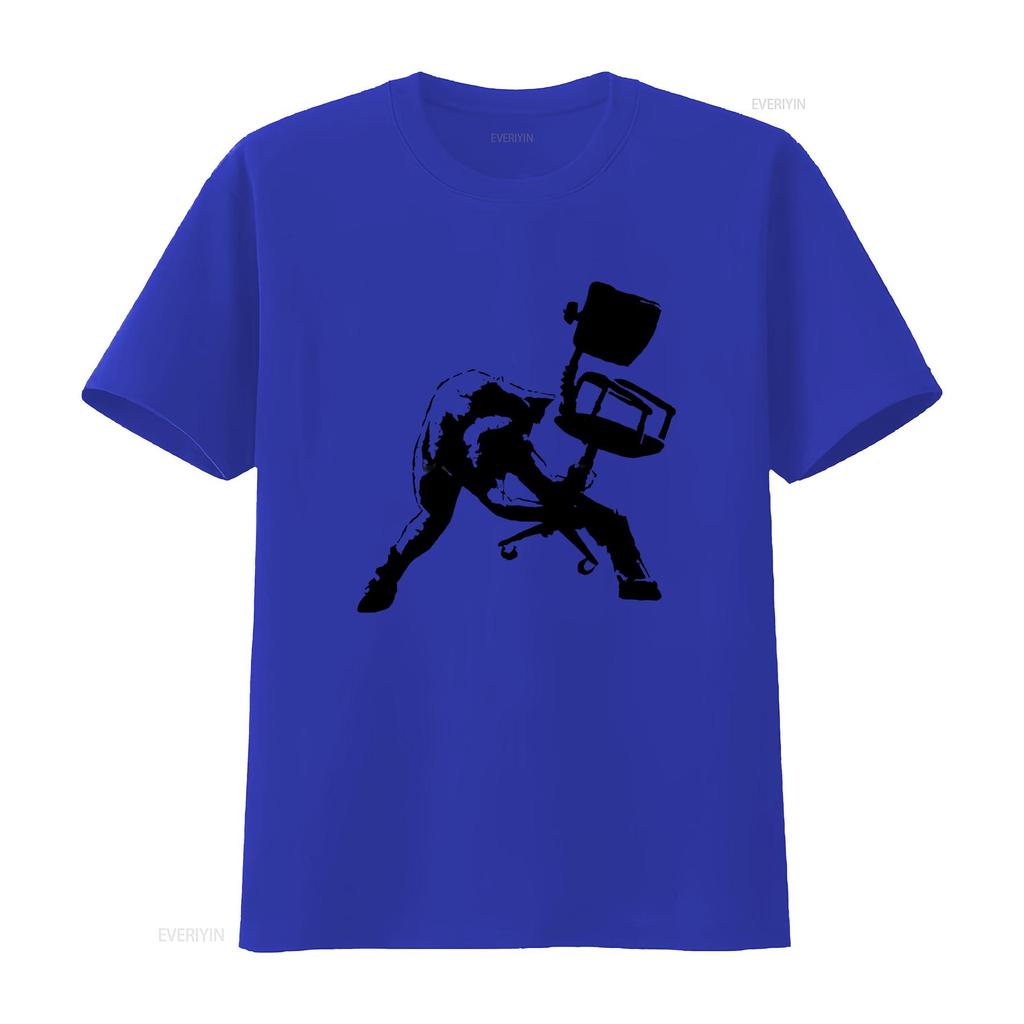 Banksy Office Chair Clash T Shirt Charcoal Medium Vintage Stretched Designer Clothes Slightly Versatile Breathable