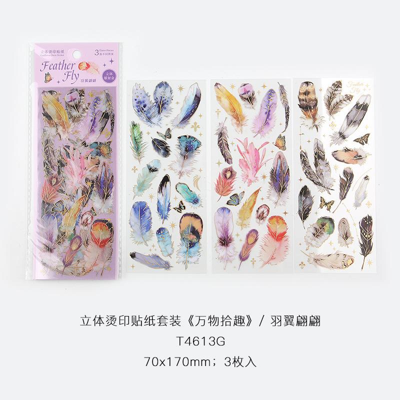 3pcs Kawaii Feather Dragonfly Bird Jellyfish Decorative Stickers Pack Scrapbooking Material Label Diary Phone Journal Planner