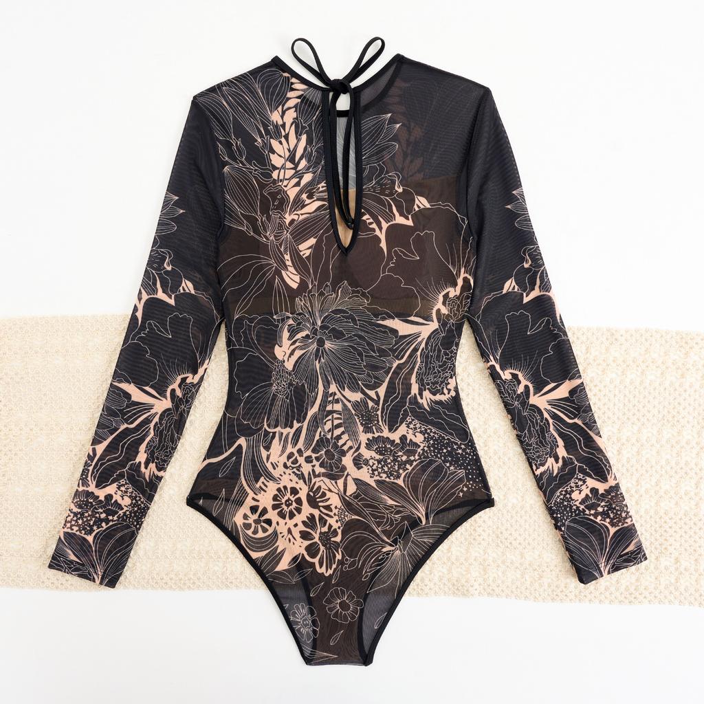 Винтажный цельный купальник с длинным рукавом для защиты от УФ-излучения для женщин Ретро купальный костюм Удобный стильный купальник для пляжа и бассейна