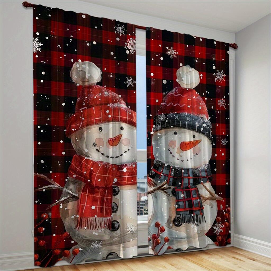 Christmas Ball Stars Decorated Curtain Red Holiday Ribbon Curtain a Set of Two, Home Living Room Bedroom Kitchen Shade Curtain