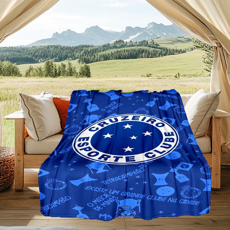 1PC Cruzeiro Esporte Clube Crest Printed Soft Flannel Blanket Throw for Adult Bedroom Living Room Sofa Camping Travel Fan gifts Christmas Gifts