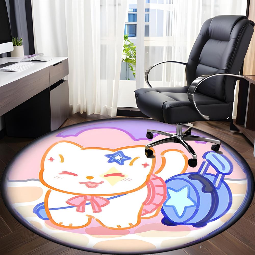 1pc Cat Magnifying Glass Office Round Area Rug, Mat Suitable For Office, Under Office Chairs Bedroom Living Room Home Decor, Room Deco