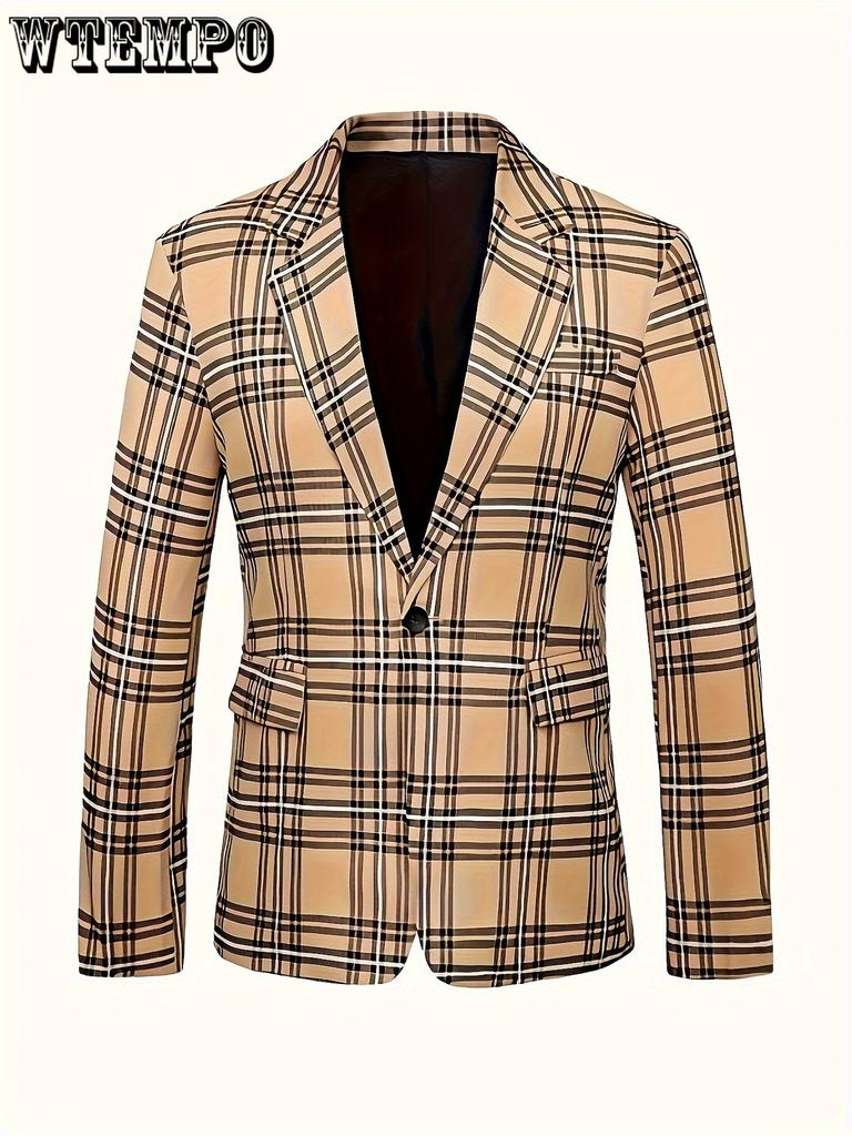 Комплект из 2 предметов: мужской клетчатый костюм больших размеров, пиджак на одной пуговице с лацканами и брюки для делового и повседневного ношения, подходящий для официальных мероприятий