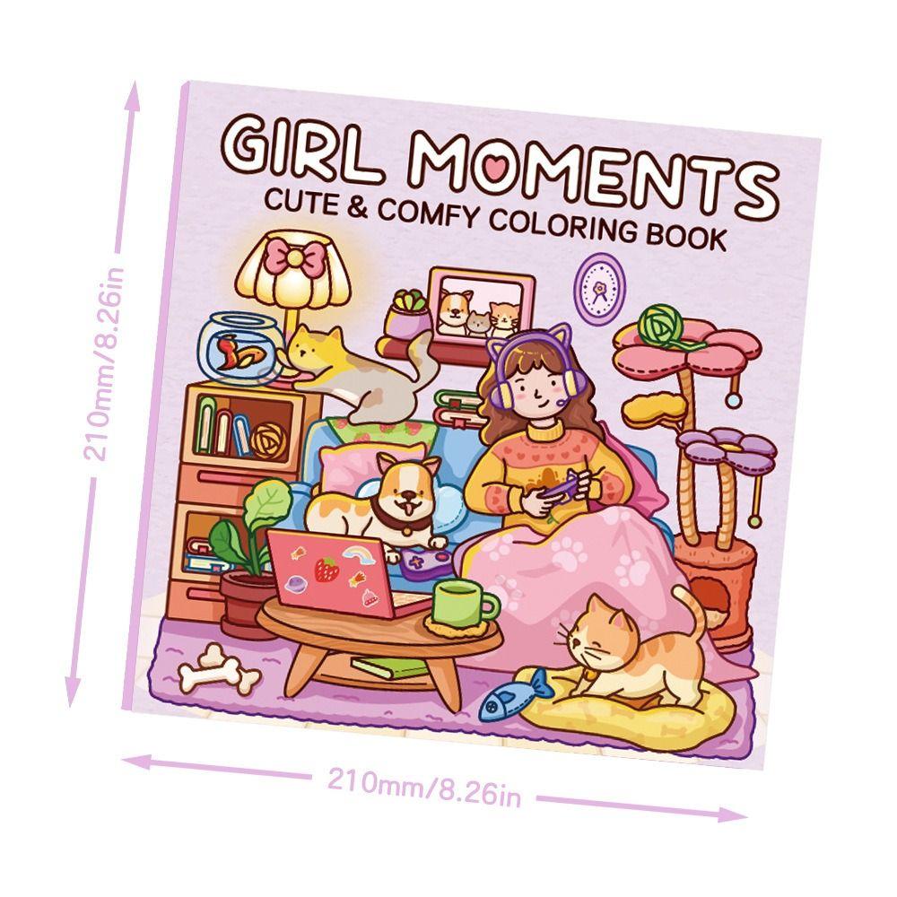 Cute Cartoon Coloring Book GIRL MOMENTS Educational Paperback Stress Relief Painting Gift Doodles Book for Adults And Teens