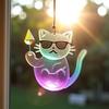 1/6Pcs Sunglasses Cat Suncatcher Decoration Indoor Outdoor Garden Wall Window Hanging Cartoon Kitten Ornament 2D Flat Acrylic Animal Pendant