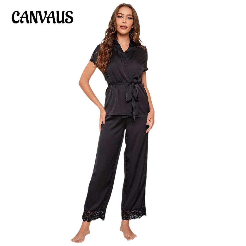 Лоскутные женские пижамы с короткими рукавами, весенне-осенний кардиган на шнуровке, халат, пижамный брючный костюм, женская домашняя одежда