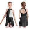 Girls Lyrical Dress Shiny Rhinestone Decor Sleeveless Irregular Hem Dance Leotard Dress Kids Dancewear