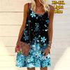 Женское мини-платье с цветочным принтом и маленькими блестками, вечернее платье без рукавов, летнее пляжное платье, сарафан