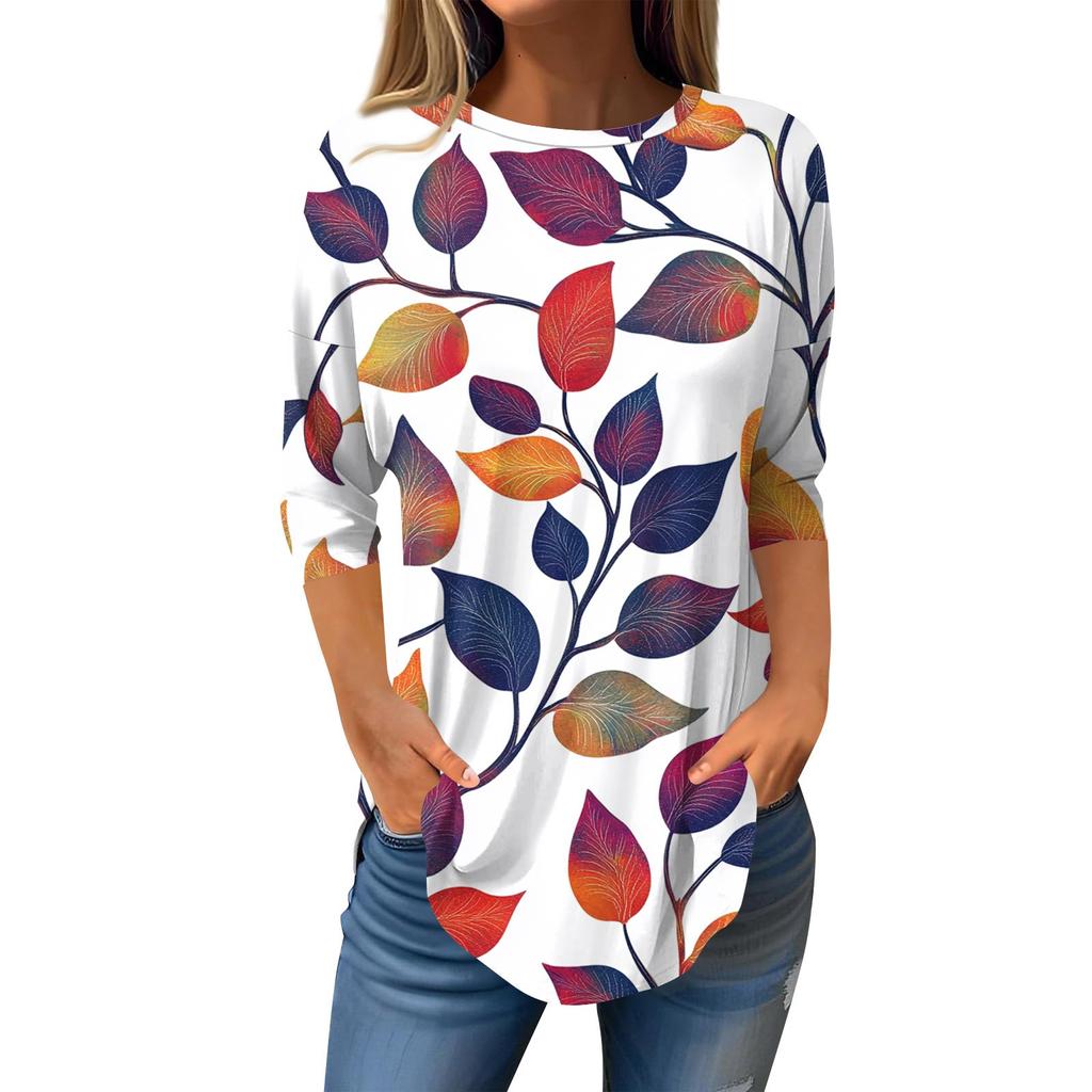 Рубашки с рукавом 3/4 для женщин, милые топы, футболки с рисунком, блузки, повседневные базовые топы больших размеров, пуловеры