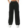 Women Cargo Pants Elastic Waist Adjustable Drawstring Straight Wide Leg Trousers Solid Color Sport Long Pants