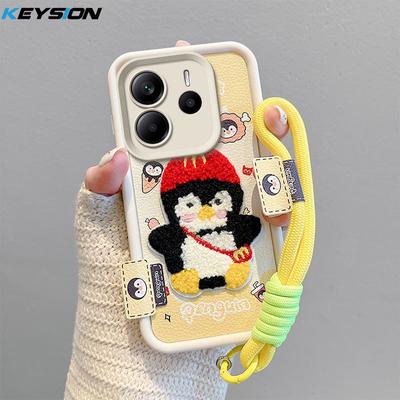 KEYSION Мультяшный Милый Плюшевый Вышитый Чехол для Redmi Note 14 5G со Шнурком Противоударный Чехол для Телефона для Xiaomi Redmi Note 14 4G