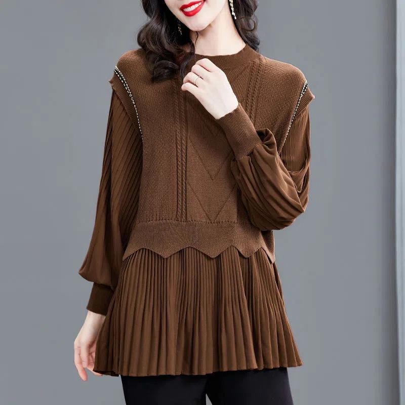 Long Women's Large Size Autumn and Winter Warm Knitted Bottoming Shirt Thin Plus Velvet Long-sleeved Solid Color Comfortable Tops