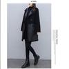 Vintage-Style Women's Mid-Length Leather & Fur Coat - Double-Sided, Fleece-Lined, Spliced Design