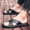 Men's Leather Sandals 2024 Summer Quality Beach Slippers Casual Shoes Flat Bottomed Outdoor Beach Shoes Large Size 45