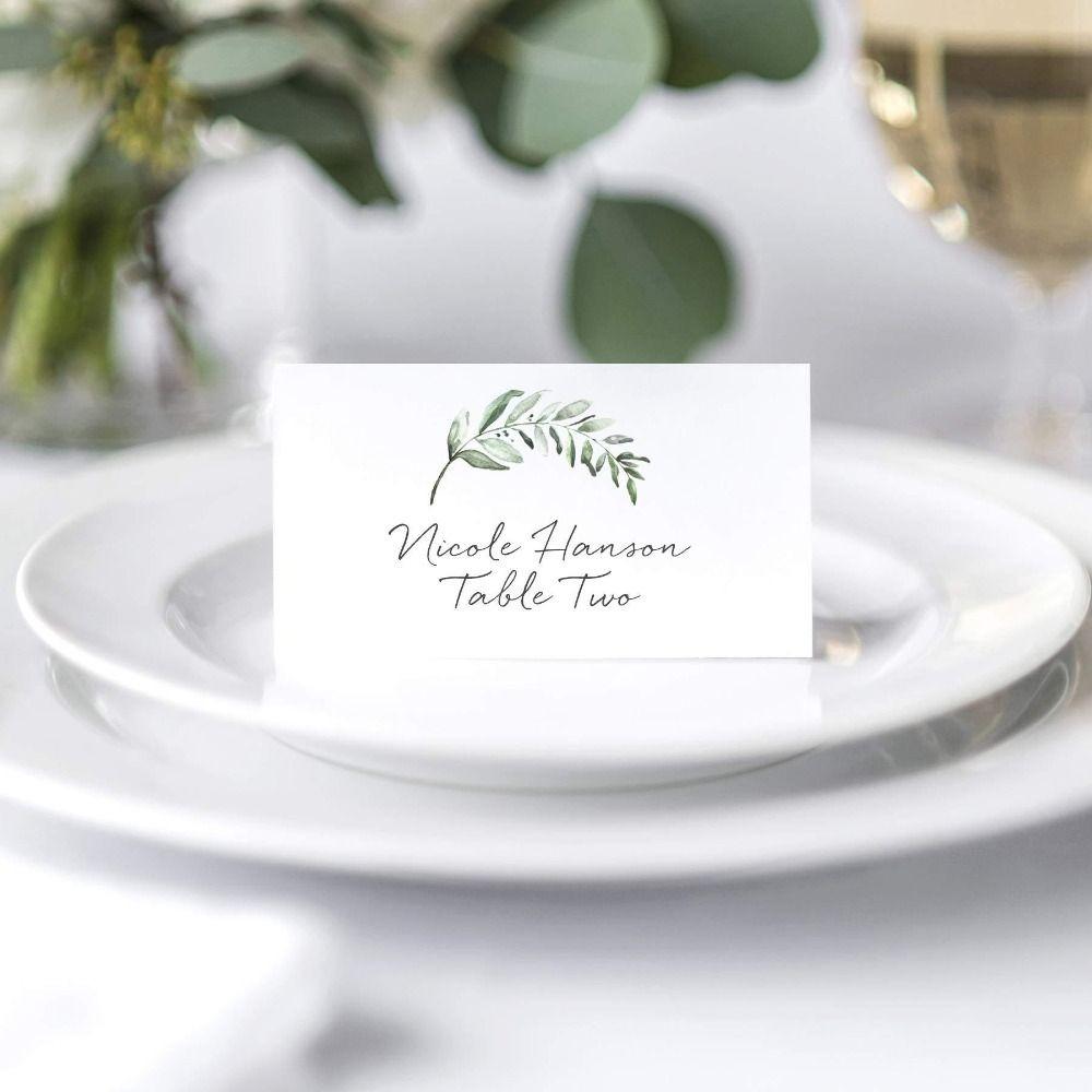 50pcs Simplicity Green Leaf Table Place Cards Printing Tented Name Card Gift Cards Weddings