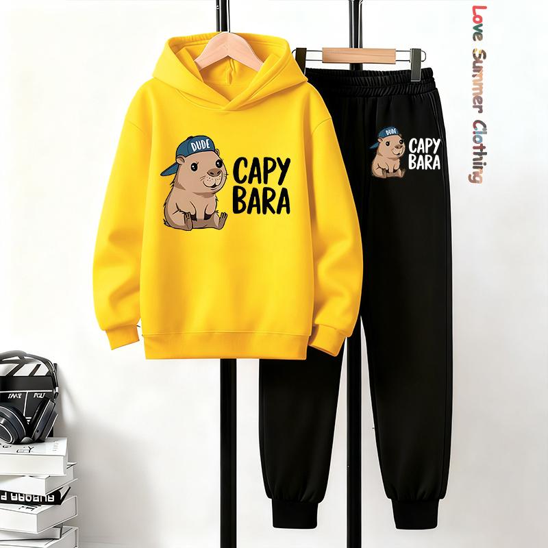 2pcs Boys Capybara Hoodie Joggers Set Kids Cozy Outfit Capybara Playwear Machine Washable Sports Active Boys Perfect Outdoor