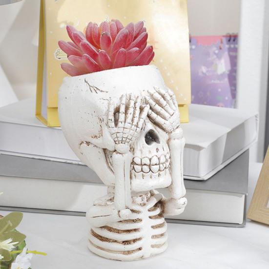 Хэллоуин Череп Кашпо Горшок Смола Скелет Фигурка Цветочный Горшок Крытый Открытый Суккуленты Растения Контейнер Домашний Балкон Сад Украшения