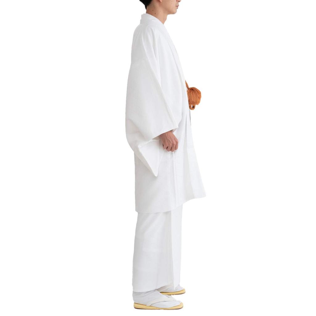 Кимоно, моющийся комплект из 2 предметов с гербом [KYOETSU], комплект, кимоно, (Длинное кимоно, хаори) Мужской (LL, Белый)