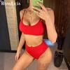 Сексуальный ребристый бикини с высокой талией, женский купальник, женский купальник из двух частей, комплект бикини с мягкой подкладкой, купальный костюм