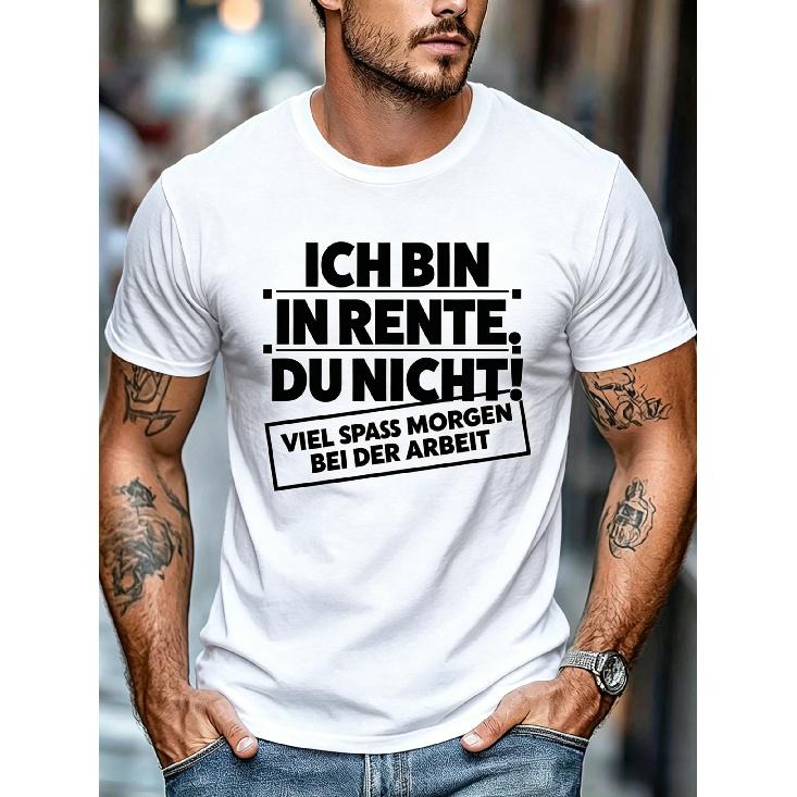 Men's White Short Sleeve T-Shirt with German Retirement Humor Graphic, Crew Neck, Soft Cotton Feel, Relaxed Fit for Casual Daily Wear