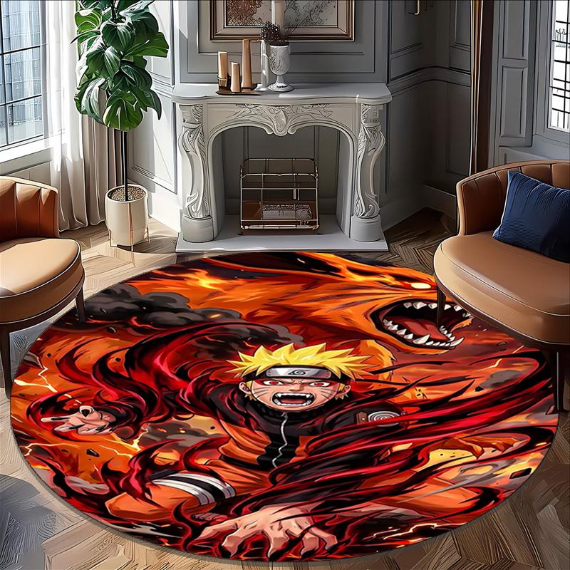 1pc Naruto Carpet, Round Rug, Comfortable, Suitable for Entryways, Living Rooms, Office, And Bedrooms, Christmas Decoration