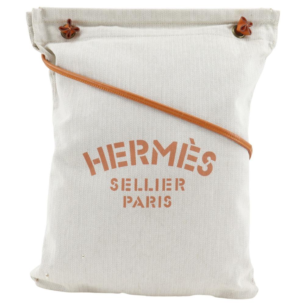 HERMES Alain GM Shoulder Bag beige/Orange Towal chevron unisex Used