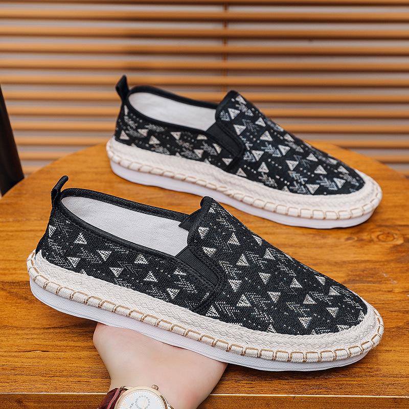 Старые пекинские тканевые туфли мужские с принтом летние дышащие ленивые на одном педале туфли Доудоу мужские на мягкой подошве льняные туфли рыбака