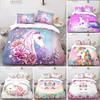 Cartoon Unicorn Duvet Cover Floral Rainbow Quilt Cover Microfiber 3D Girl's Eyelash Bedding Set Full For Kids Teen Kawaii Room