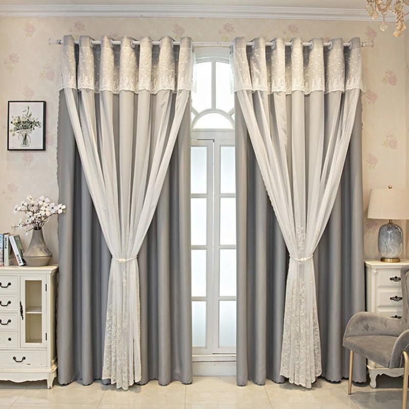 Современный пасторальный стиль, двойная интегрированная кружевная вышитая марлевая занавеска, затеняющая теплоизоляционная занавеска
