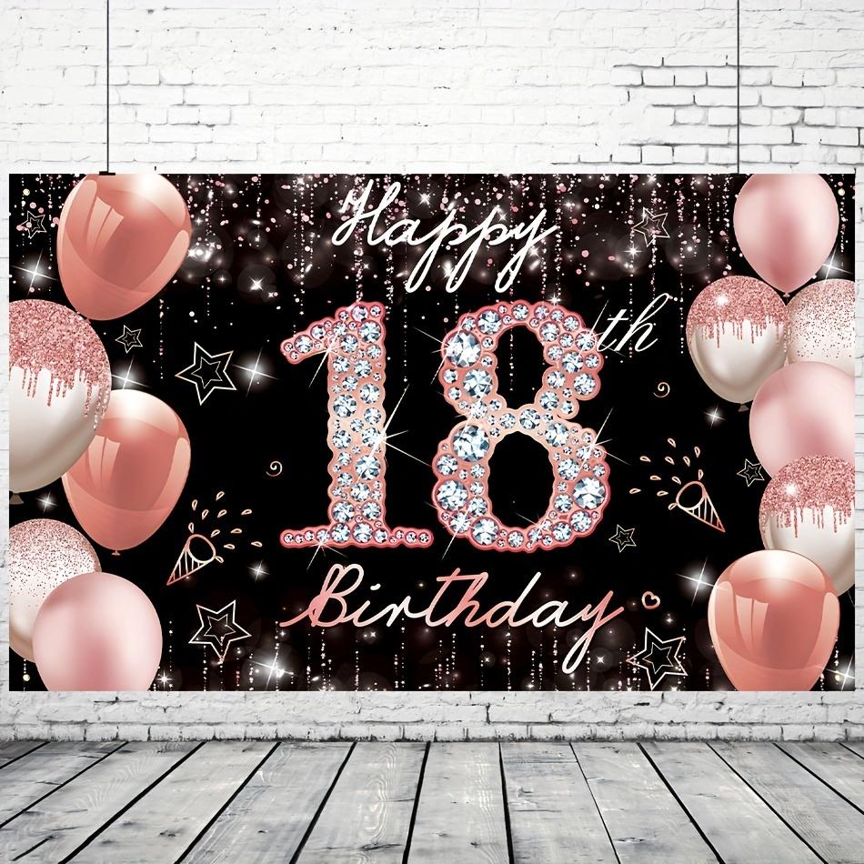 Happy 18th Birthday Rose Gold Sparkly Background Birthday Party Decoration Black Rose Gold Sparkly Balloon party supplies Banner