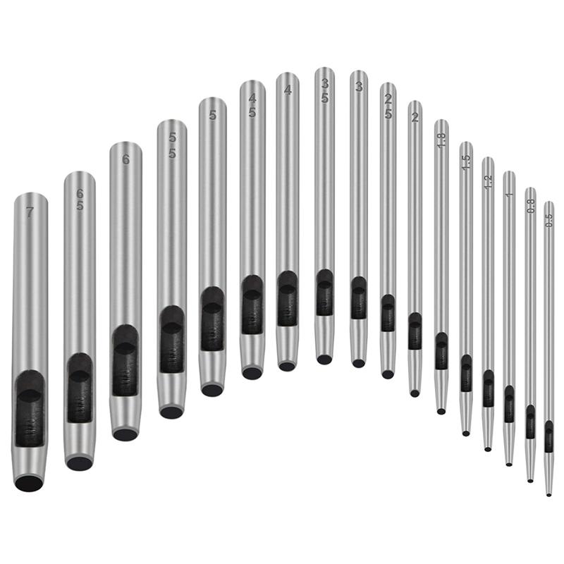 Practical-17 Piece Round Leather Hole Punch Tool As Shown Steel Metal Hollow Hole Punching For Leather Craft Punch Tools Set