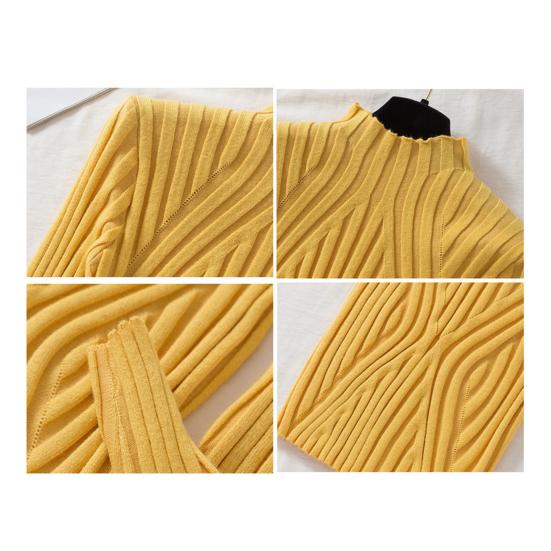 Women Tops Half Knitting High Collar Long Sleeve Slim Fit Pullover Tops Solid