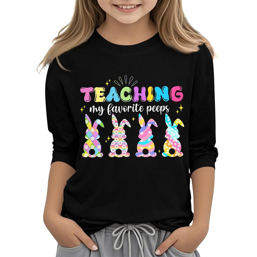 Повседневная футболка с круглым вырезом и пасхальным принтом, с рукавами 7 точек для детей