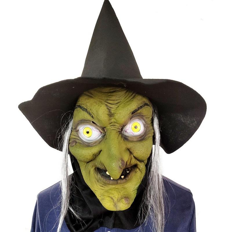Halloween witch mask cos Witch mask, adult size, green-faced witch costume for women, for Halloween parties and masquerades, made of latex