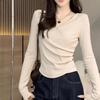 Stylish Irregular V-Neck Long-Sleeve Tee – Slim-Fit, Trendy Top for Spring and Autumn