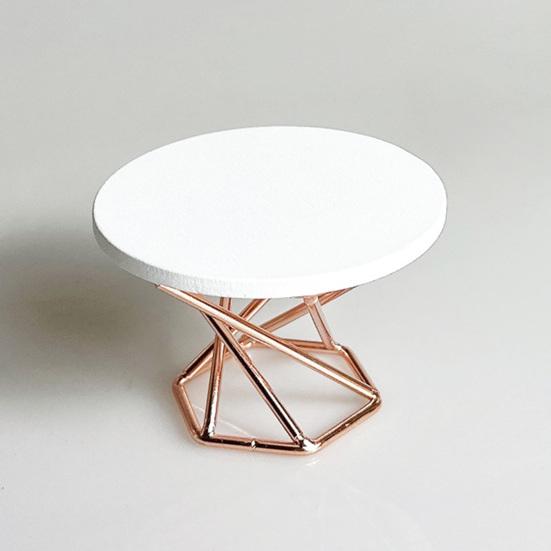 Миниатюрный журнальный столик Деревянная столешница Металлический каркас Чайный столик Модель Крошечный круглый столик Игрушка DIY 1/12 Мебель для кукольного домика Декоративные аксессуары