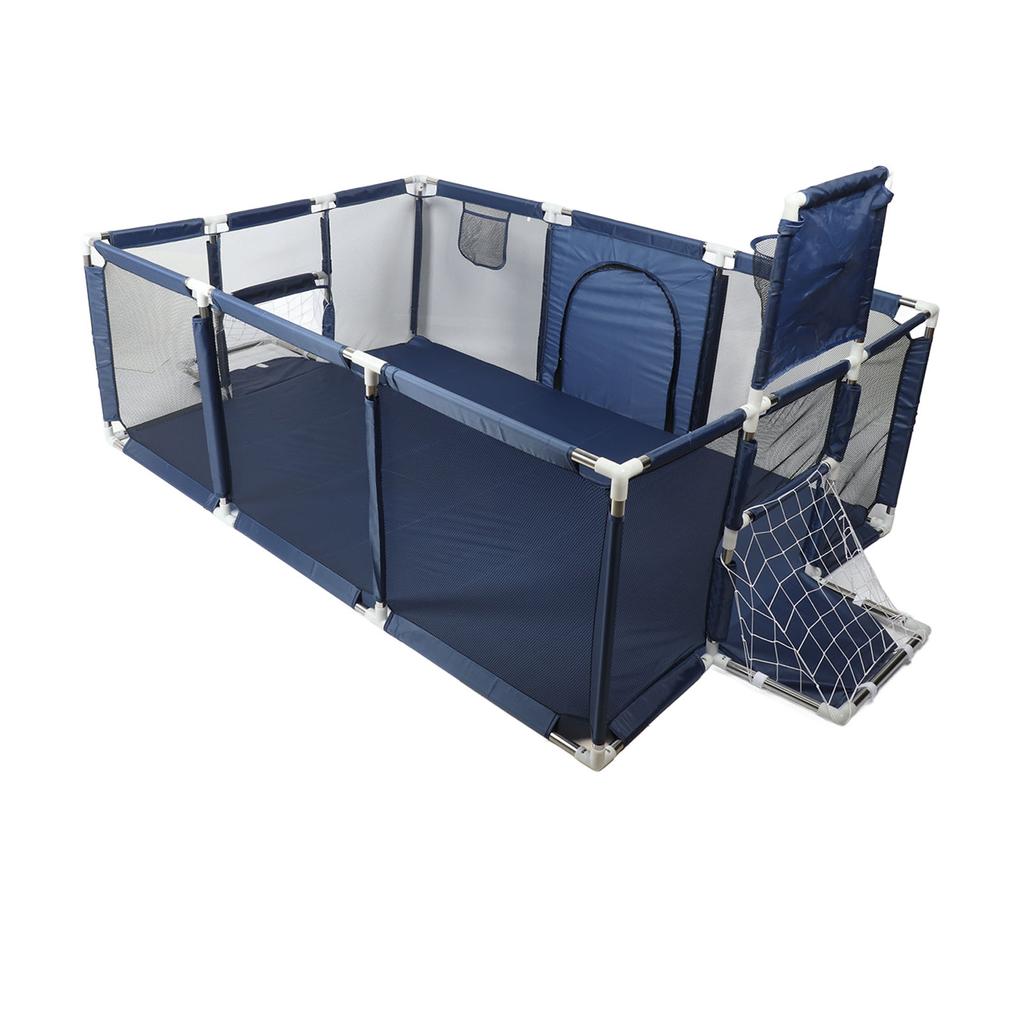 Большой детский манеж, регулируемый, симпатичный, прямоугольный, детский забор с футбольной рамкой, темно-синий
