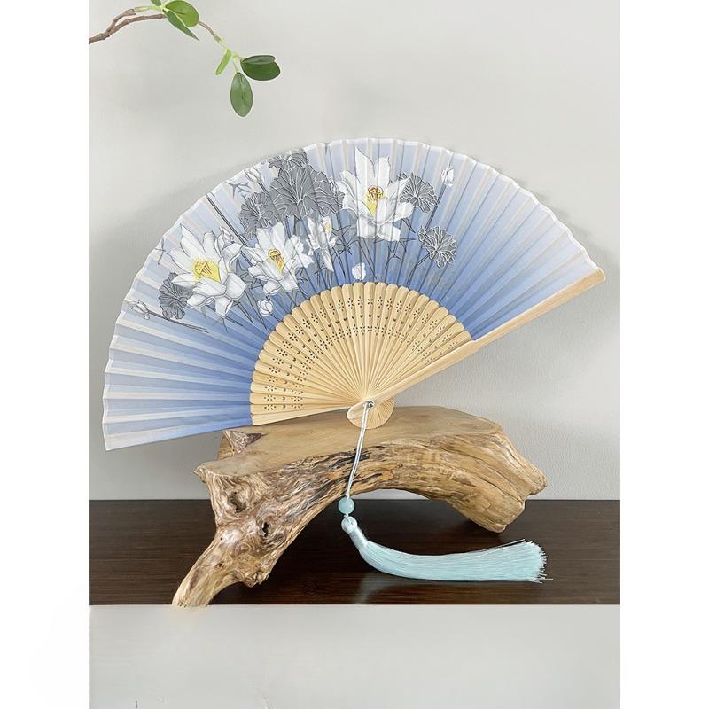 1PC Fan Summer Chinese Style Folding Fan Retro Style Lotus Classical Hanfu Cheongsam Daily Portable Folding Fan Dance Fan