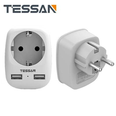 Tessan Удлинитель настенной розетки европейского стандарта с USB-портами, портативный адаптер удлинителя 3 в 1, дорожное зарядное устройство с защитой от перегрузки