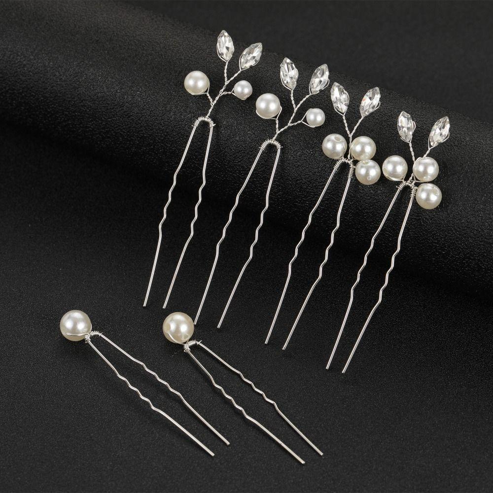 6pcs/set For Women Wedding Headpieces Hair Clips Flower Headwear Bridal Hair Pins Pearl Rhinestone