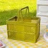 Folding Picnic Basket Stackable Storage Box Plastic Grocery Shopping Basket with Handles for