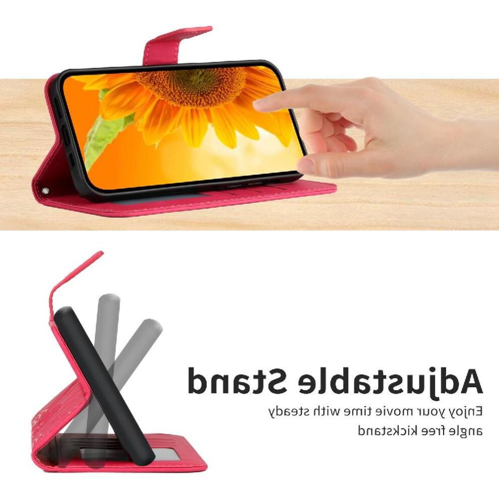 (Rose red ) Flip Case for Samsung Galaxy A17 Sunflower Leather Wallet with Card Slot Stand with A Long Lanyard Kickstand Protective
