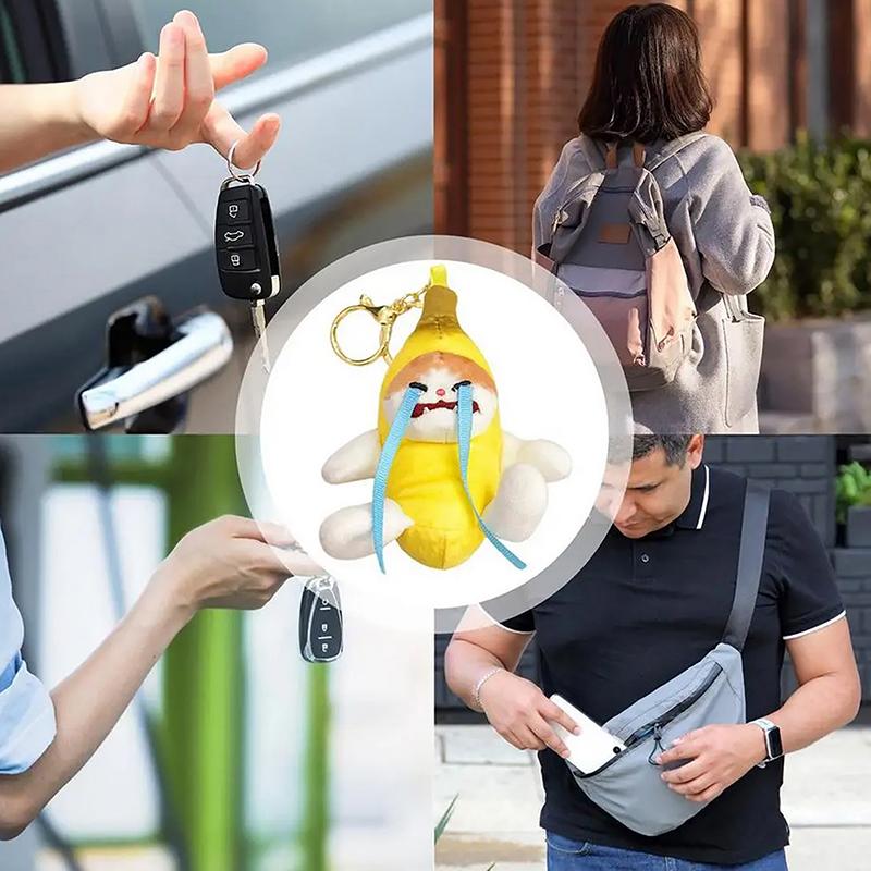 Crying Sound Banana Cat Keychain Creative Happy Cat Crying Banana Cat Doll Pendant Soft Yellow Kitty Fruit Plushies For Kids