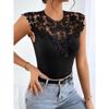 Летняя черная приталенная кружевная рубашка без рукавов, женская элегантная повседневная блузка с круглым вырезом и круглым вырезом, модные женские топы 541