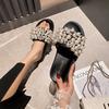Fashion Elegant Pearl Slippers Woman Beaded Shoes Summer Thicken Soled Sandals Flats Heels Slides Ladies Home Flipper Slip On Flip Flops