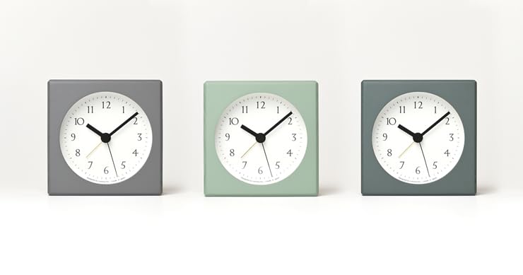 Lemnos Nuan Analog Alarm Clock, Natural Wood Grain Gray, PA23-10 GY