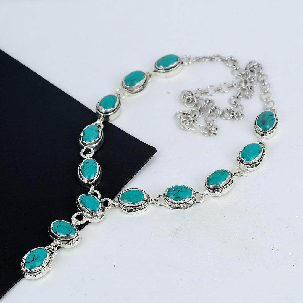 Ожерелье из серебра 925 пробы с бирюзой Санта-Роза, серебряное ожерелье с бирюзой Санта-Роза для жены, ожерелье унисекс, подарок